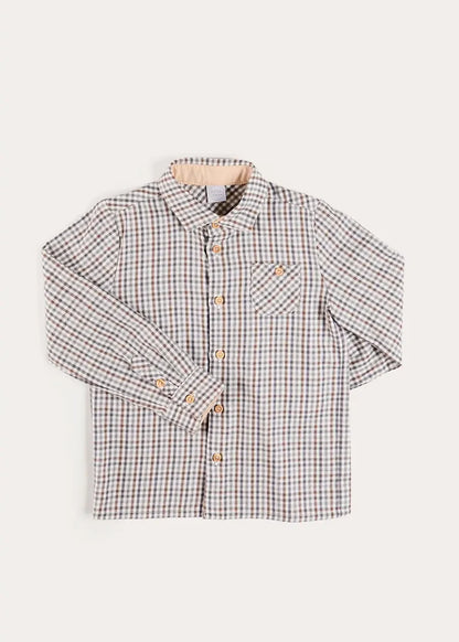 Cadogan Houndstooth Polo Collar Long Sleeve Shirt in Beige (3-10yrs) SHIRTS from Pepa London