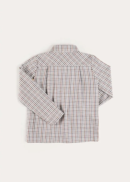Cadogan Houndstooth Polo Collar Long Sleeve Shirt in Beige (3-10yrs) SHIRTS from Pepa London