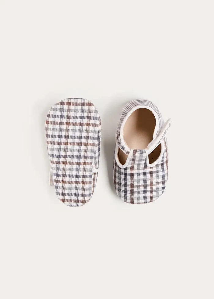 Cadogan Houndstooth T-Bar Pram Shoes in Brown (17-2EU) SHOES from Pepa London