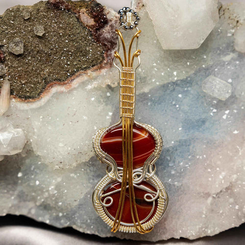 Carnelian Agate Crystal Wire Wrap Pendant Copper Fiddle