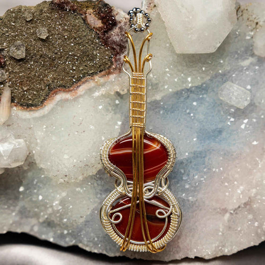 Carnelian Agate Crystal Wire Wrap Pendant Copper Fiddle