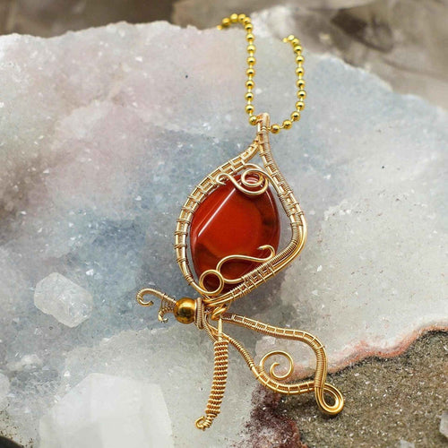 Carnelian Crystal Butterfly Wire Wrap Pendant Copper