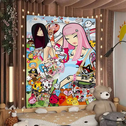 Cartoon Style Tapestry Personalized Art Wall Decor Creative Bedroom Tapestry Fashionable Room Decorations Trendy Wall Decorating