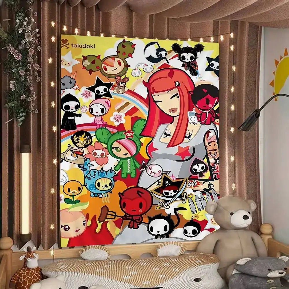 Cartoon Style Tapestry Personalized Art Wall Decor Creative Bedroom Tapestry Fashionable Room Decorations Trendy Wall Decorating
