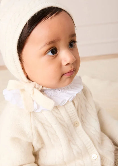 Cashmere Cable Knit Bonnet in Cream (XS-L) BONNETS from Pepa London