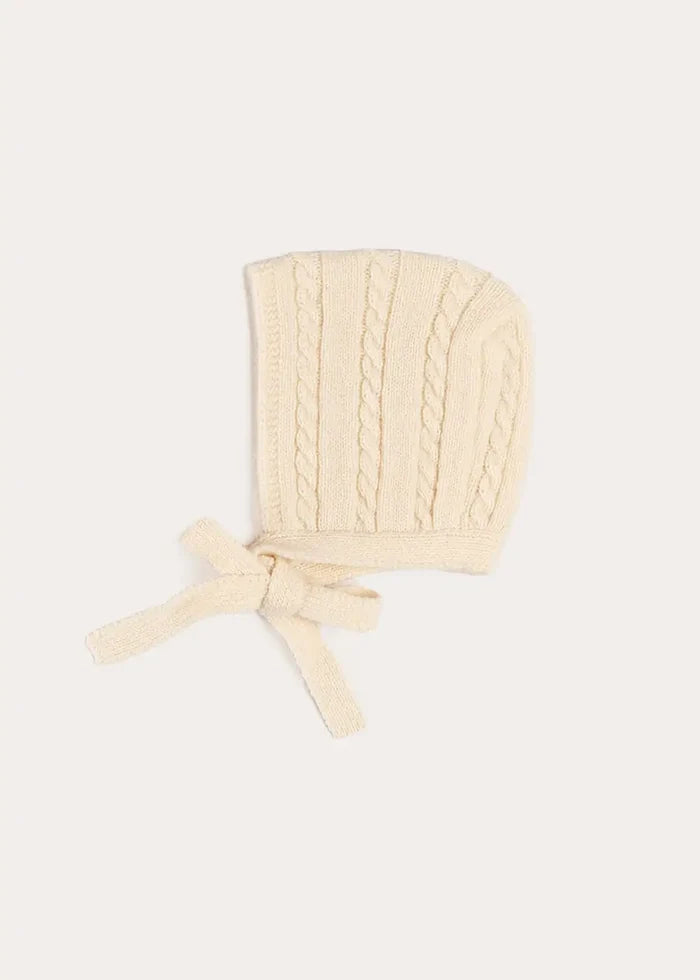 Cashmere Cable Knit Bonnet in Cream (XS-L) BONNETS from Pepa London