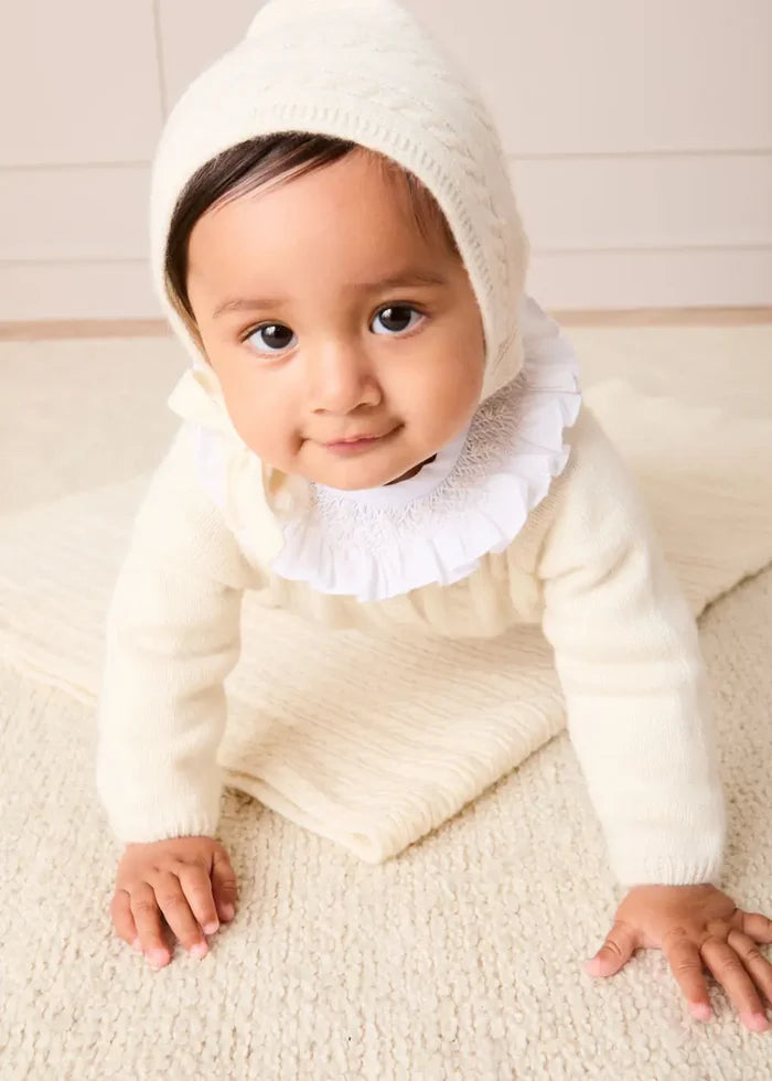 Cashmere Cable Knit Bonnet in Cream (XS-L) BONNETS from Pepa London