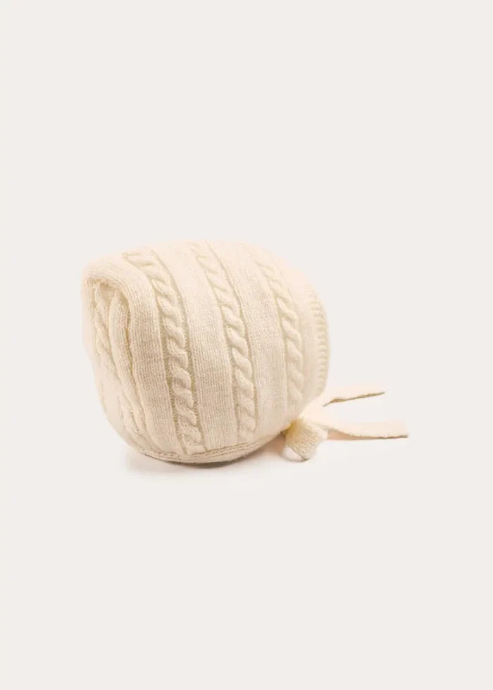 Cashmere Cable Knit Bonnet in Cream (XS-L) BONNETS from Pepa London