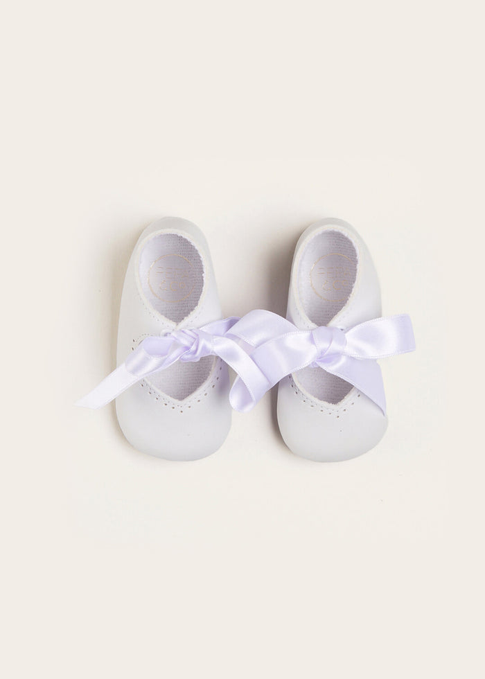 Celebration Ribbon Detail Mary Jane Pram Shoes in White (17-20EU) SHOES from Pepa London