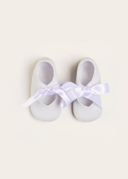 Celebration Ribbon Detail Mary Jane Pram Shoes in White (17-20EU) SHOES from Pepa London