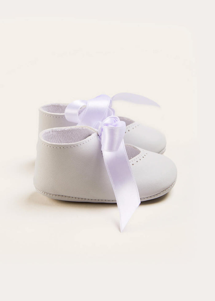 Celebration Ribbon Detail Mary Jane Pram Shoes in White (17-20EU) SHOES from Pepa London