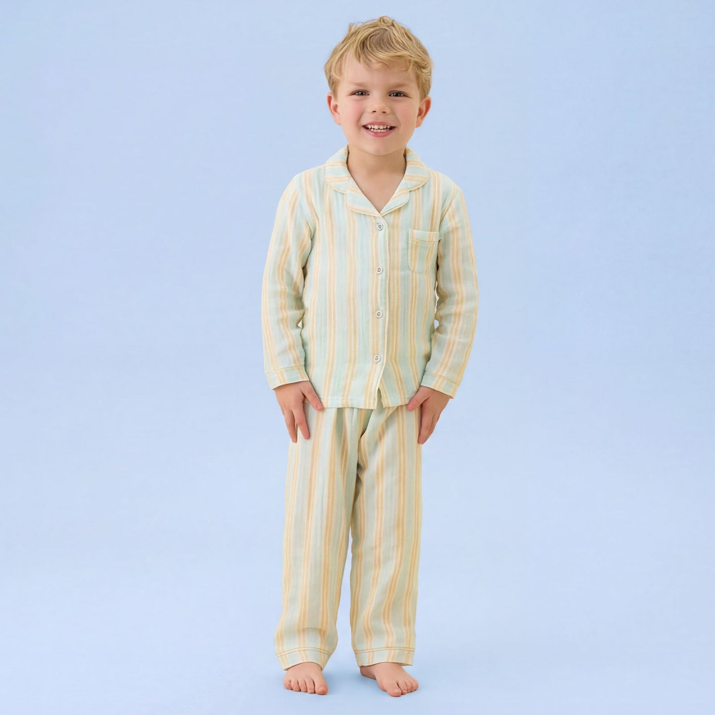 Blue Striped Button Up Pyjamas