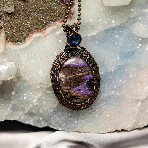 Charoite Crystal Wire Wrap Pendant Copper Double Siberia