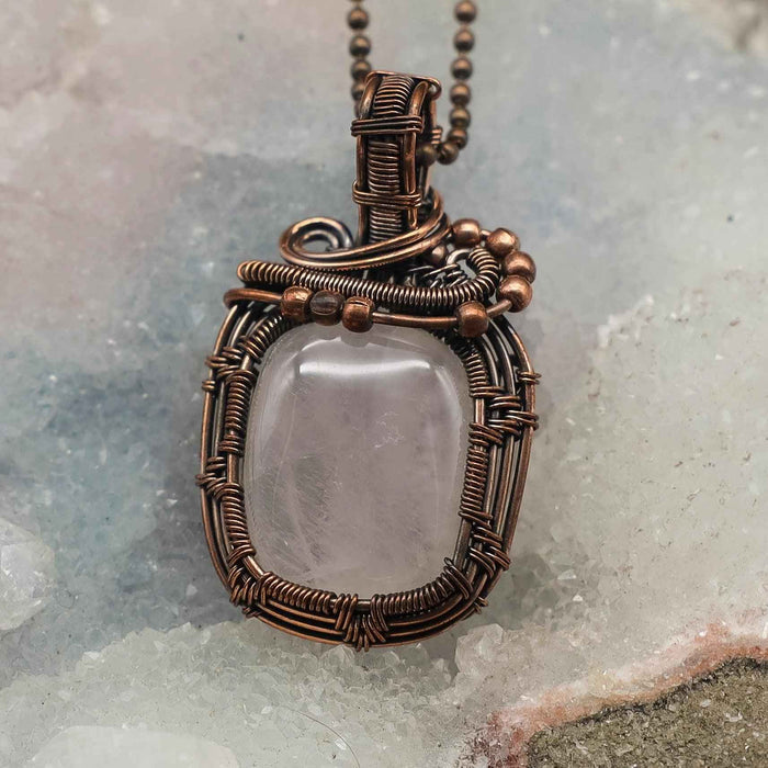 Clear Quartz Crystal Copper Wire Wrap Pendant Handcrafted