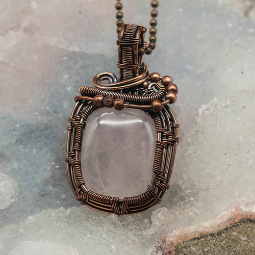 Clear Quartz Crystal Copper Wire Wrap Pendant Handcrafted