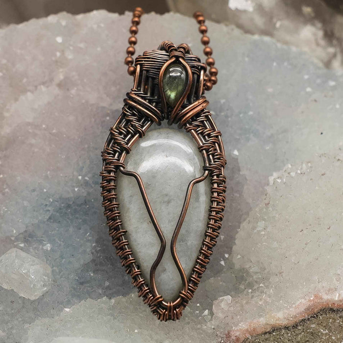 Clear Quartz Crystal Wire Wrap Pendant Copper 2.50"