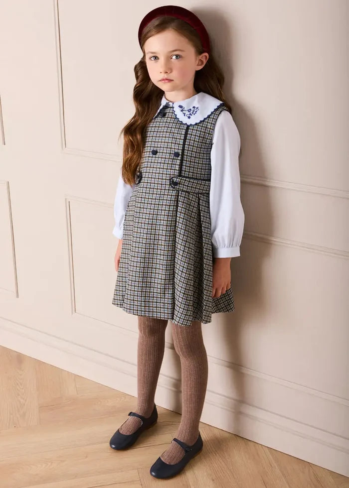 Clermont Houndstooth Jacquard Pinafore Dress in Blue (18mths-12yrs) DRESSES from Pepa London