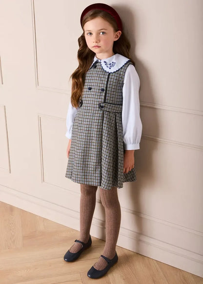 Clermont Houndstooth Jacquard Pinafore Dress in Blue (18mths-12yrs) DRESSES from Pepa London