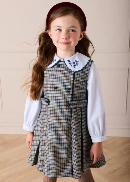 Clermont Houndstooth Jacquard Pinafore Dress in Blue (18mths-12yrs) DRESSES from Pepa London