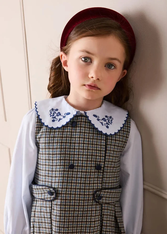Clermont Houndstooth Jacquard Pinafore Dress in Blue (18mths-12yrs) DRESSES from Pepa London
