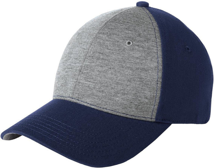 No-Logo CLOSEOUT - Sport-Tek Jersey Front Cap-Headwear-Sport-Tek-Vintage Heather/True Navy-OSFA-Thread Logic