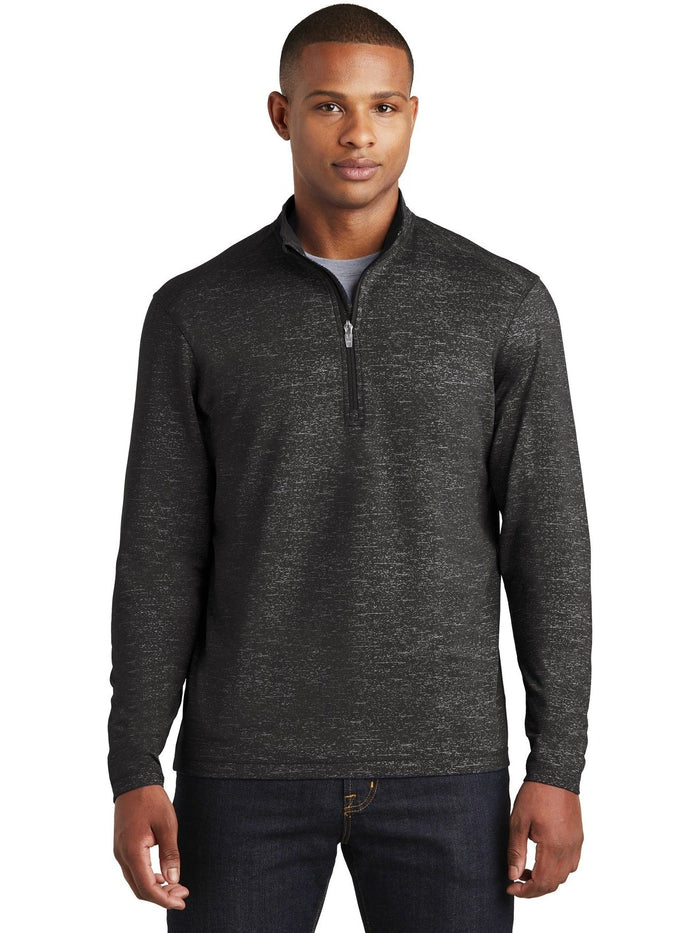 No-Logo CLOSEOUT - Sport-Tek Sport-Wick Stretch Reflective Heather 1/2-Zip Pullover-Quarter Zips-Sport-Tek-Black-S-Thread Logic