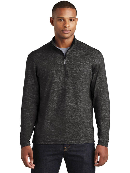 No-Logo CLOSEOUT - Sport-Tek Sport-Wick Stretch Reflective Heather 1/2-Zip Pullover-Quarter Zips-Sport-Tek-Black-S-Thread Logic