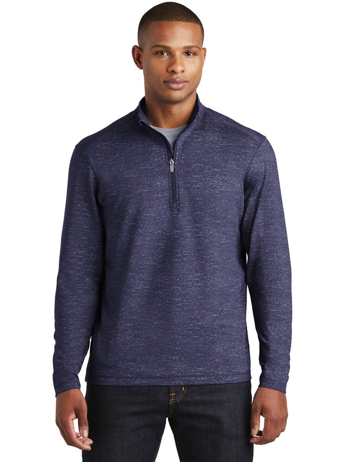 No-Logo CLOSEOUT - Sport-Tek Sport-Wick Stretch Reflective Heather 1/2-Zip Pullover-Quarter Zips-Sport-Tek-True Navy-S-Thread Logic