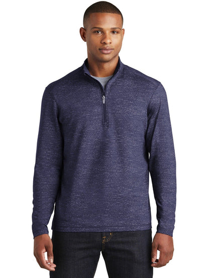 No-Logo CLOSEOUT - Sport-Tek Sport-Wick Stretch Reflective Heather 1/2-Zip Pullover-Quarter Zips-Sport-Tek-True Navy-S-Thread Logic