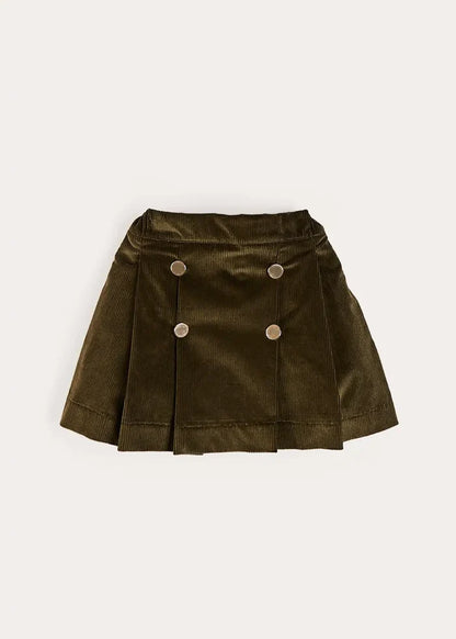 Corduroy Button Detail Skirt in Green (4-12yrs) SKIRTS from Pepa London