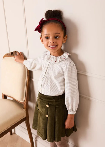 Corduroy Button Detail Skirt in Green (4-12yrs) SKIRTS from Pepa London