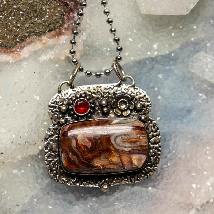 Crazy Lace Agate Crystal 925 Sterling Silver Pendant