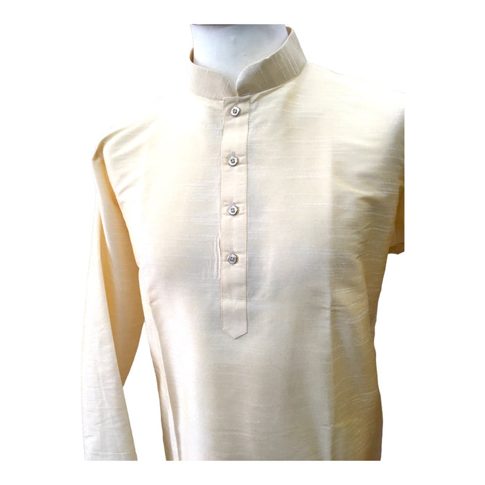 Cream - Mens Plain Silky Kurta Set  -  Ideal under a Waistcoat - KCS2211 KK 0322