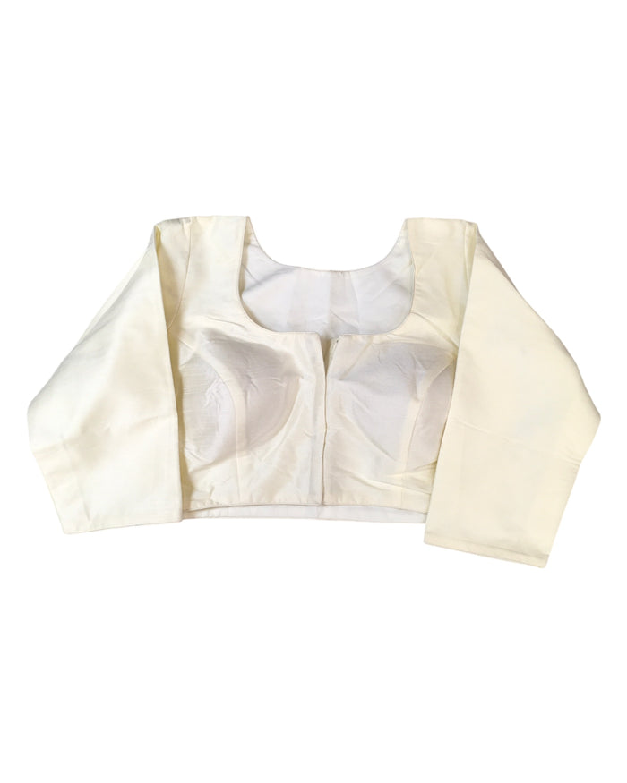 Cream - Silky Saree blouse with cups,  Long Sleeves, High Back - 38" - UK Stock - Quick Delivery - RNK - R231F-A