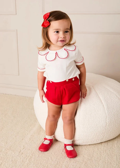 Dahlia Petal Collar Short Sleeve Two Piece Set in Red (6mths-3yrs) TWO PIECE SETS from Pepa London