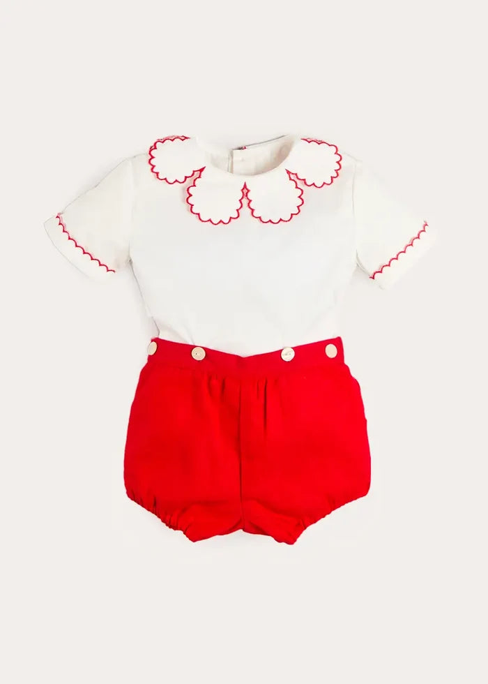 Dahlia Petal Collar Short Sleeve Two Piece Set in Red (6mths-3yrs) TWO PIECE SETS from Pepa London