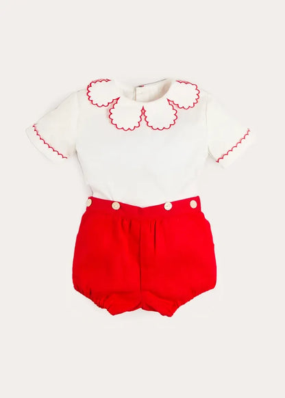 Dahlia Petal Collar Short Sleeve Two Piece Set in Red (6mths-3yrs) TWO PIECE SETS from Pepa London