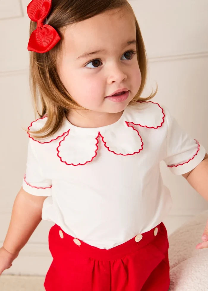 Dahlia Petal Collar Short Sleeve Two Piece Set in Red (6mths-3yrs) TWO PIECE SETS from Pepa London