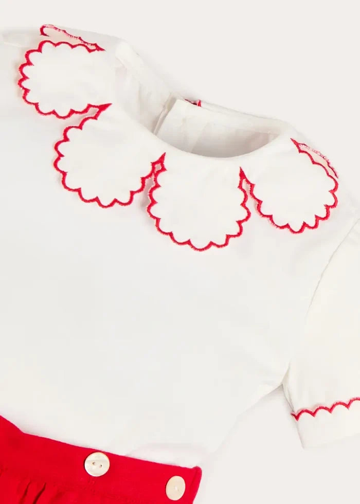 Dahlia Petal Collar Short Sleeve Two Piece Set in Red (6mths-3yrs) TWO PIECE SETS from Pepa London