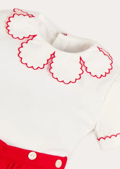 Dahlia Petal Collar Short Sleeve Two Piece Set in Red (6mths-3yrs) TWO PIECE SETS from Pepa London