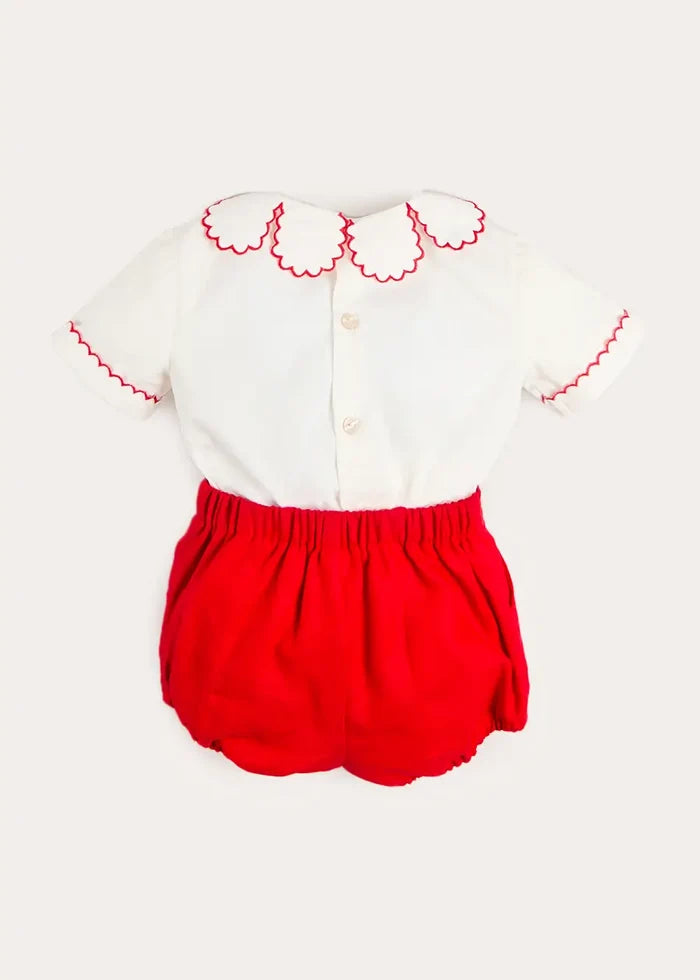 Dahlia Petal Collar Short Sleeve Two Piece Set in Red (6mths-3yrs) TWO PIECE SETS from Pepa London