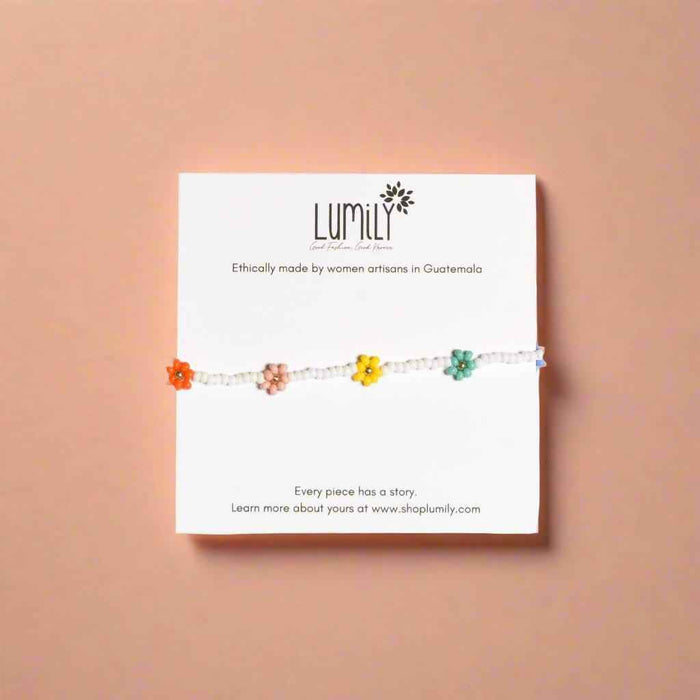 Daisy Seed Bead Flower Boho Bracelet - Guatemala