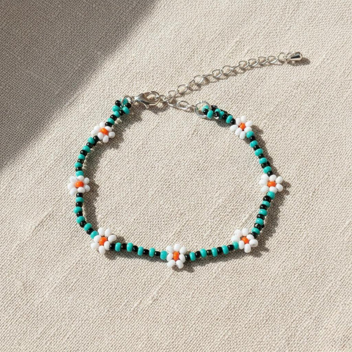 Daisy Seed Bead Flower Boho Bracelet - Guatemala