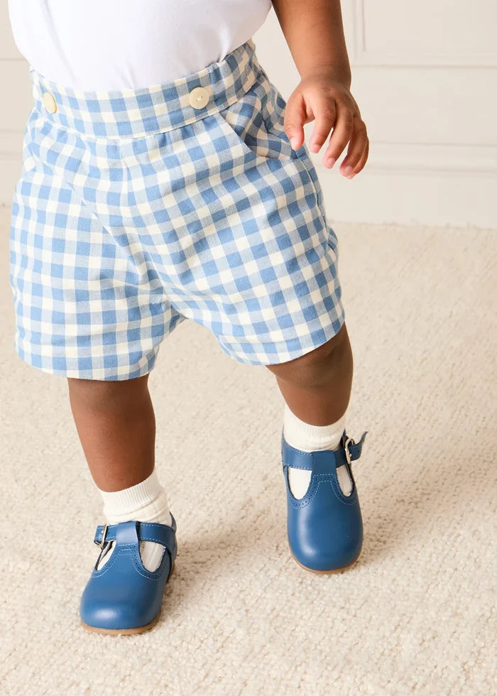 Darby Gingham Button Detail Bloomers in Blue (3mths-3yrs) BLOOMERS from Pepa London