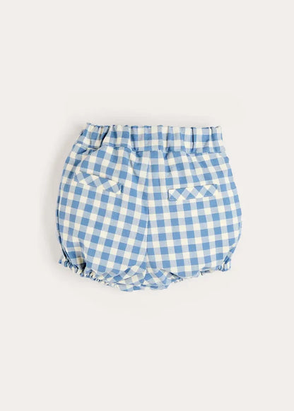 Darby Gingham Button Detail Bloomers in Blue (3mths-3yrs) BLOOMERS from Pepa London