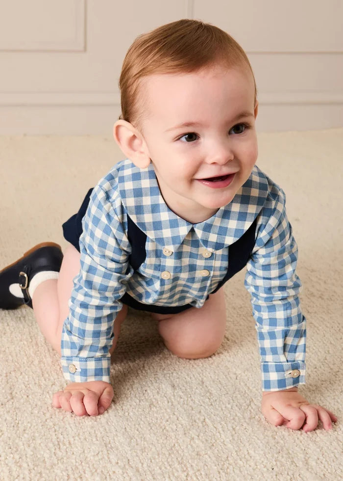 Darby Gingham Button Detail Long Sleeve Shirt in Blue (3mths-4yrs) SHIRTS from Pepa London