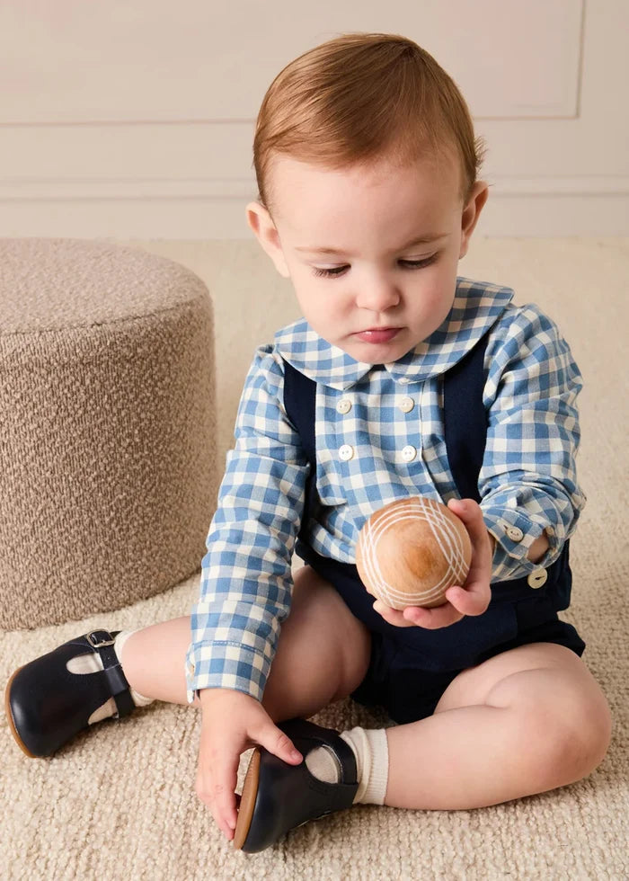 Darby Gingham Button Detail Long Sleeve Shirt in Blue (3mths-4yrs) SHIRTS from Pepa London
