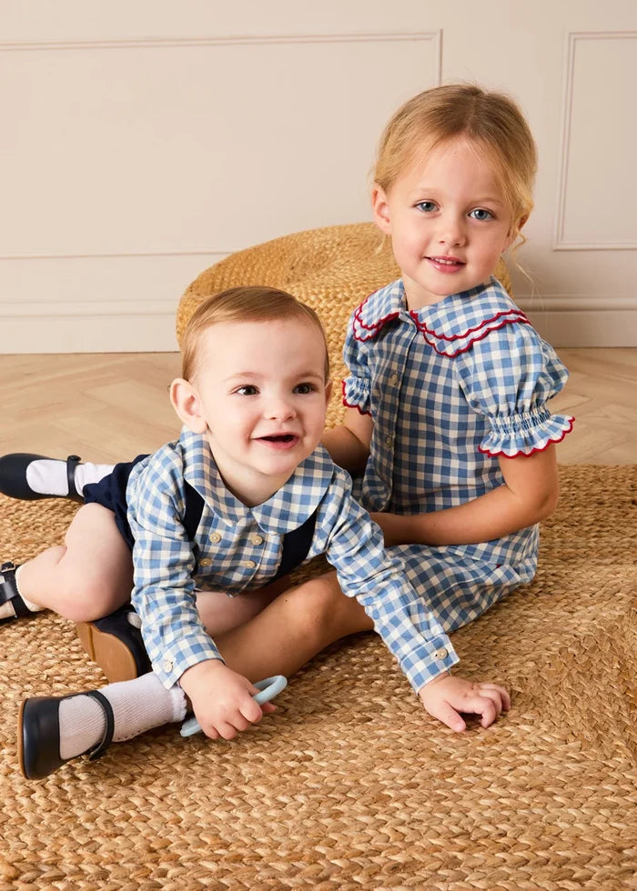 Darby Gingham Button Detail Long Sleeve Shirt in Blue (3mths-4yrs) SHIRTS from Pepa London