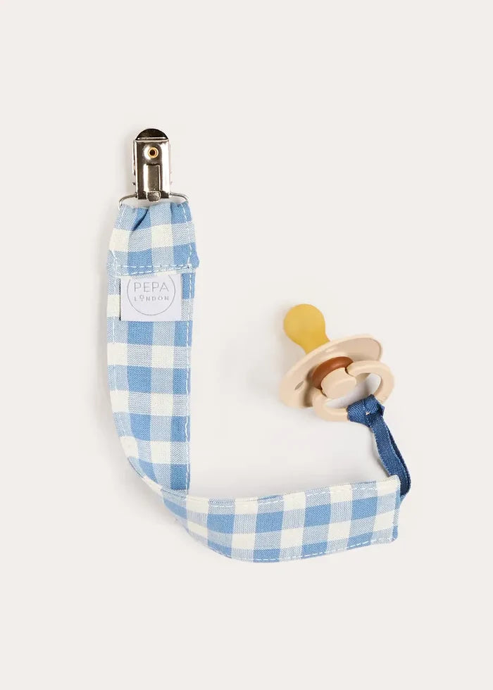 Darby Gingham Dummy Clip in Blue ACCESSORIES from Pepa London