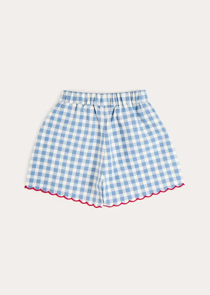 Darby Gingham Scallop Edge Bow Detail Shorts in Blue (18mths-12yrs) SHORTS from Pepa London